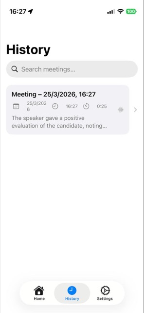 Searchable meeting history list